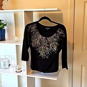 Diane Fres Black sweater with Peacock sequin colors